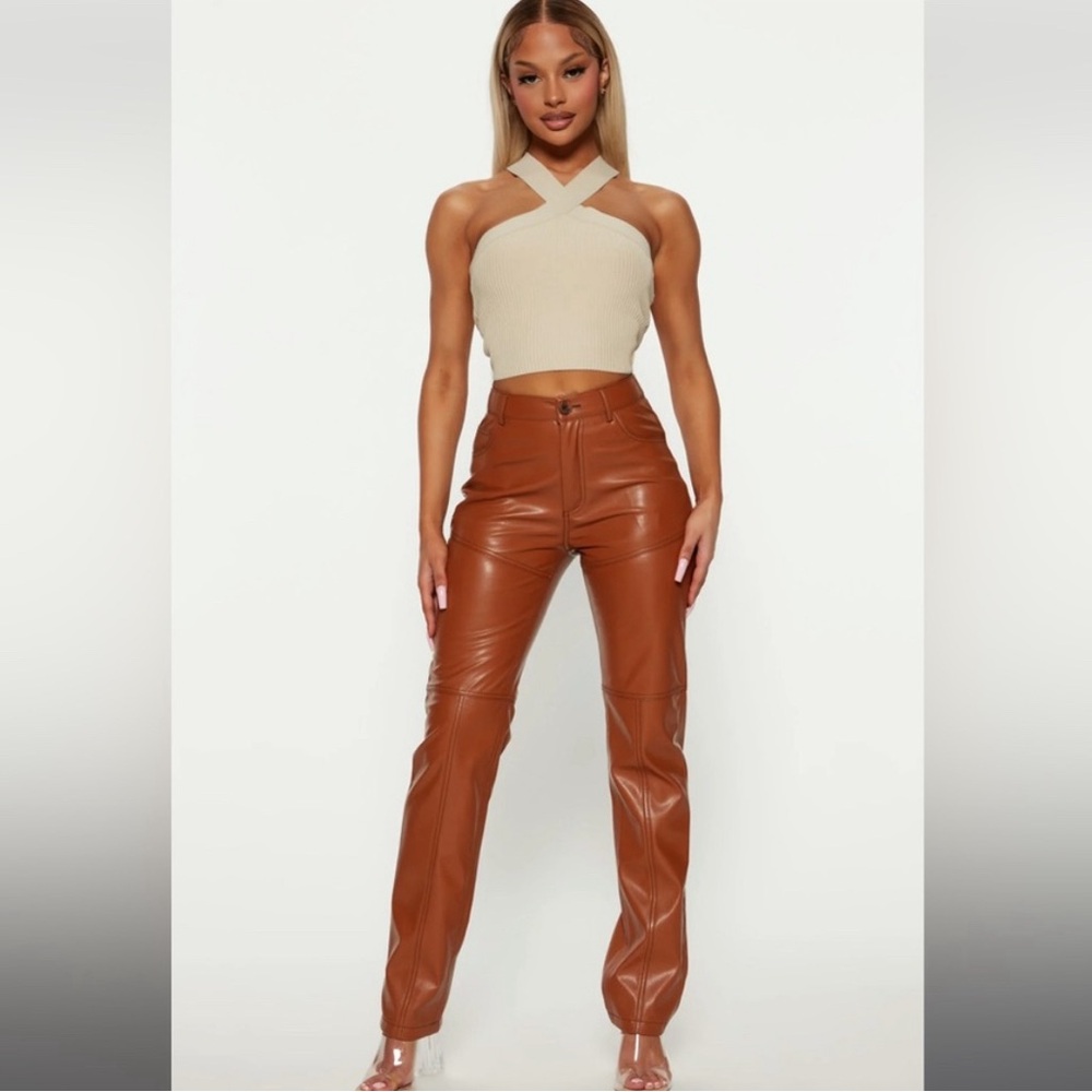 Cognac faux leather pants NWT